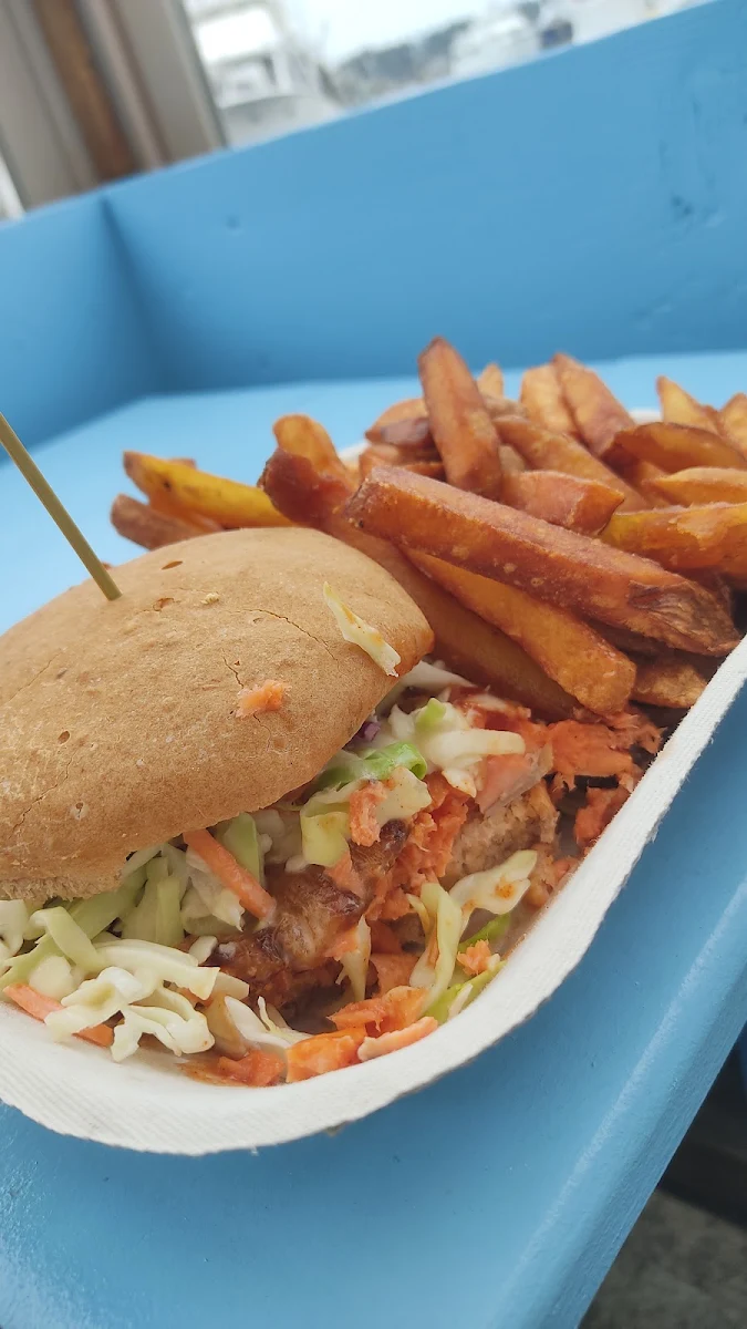 Grilled Salmon Burger with Fries