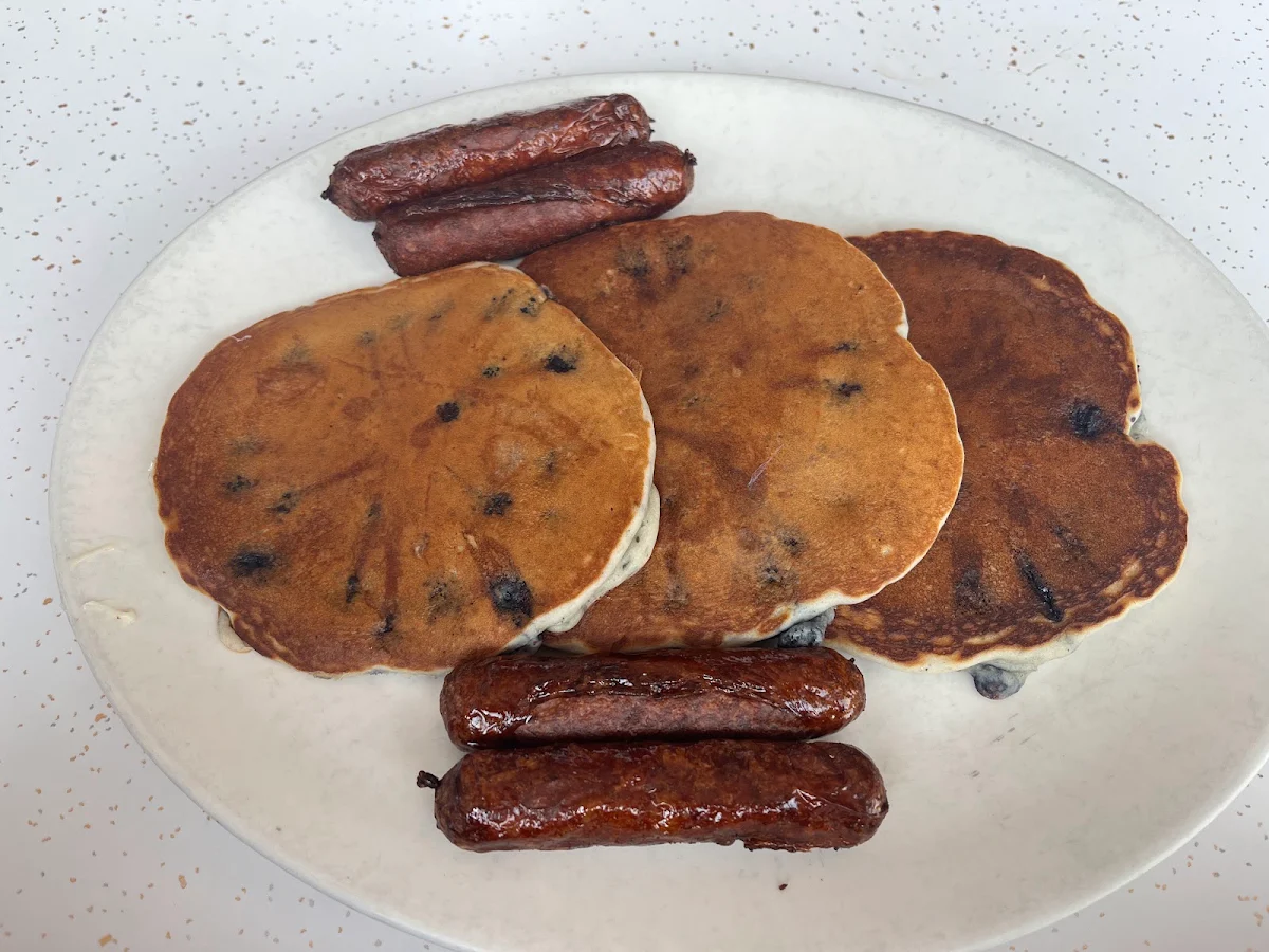 Blueberry Pancakes with Breakfast Sausage