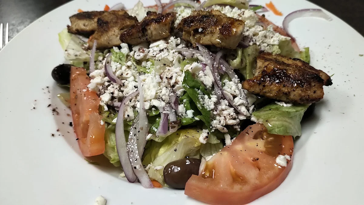 Large Greek Salad with Chicken Souvlaki