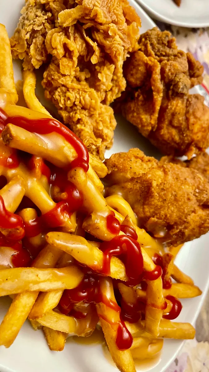 Fried Chicken and Fries with Gravy