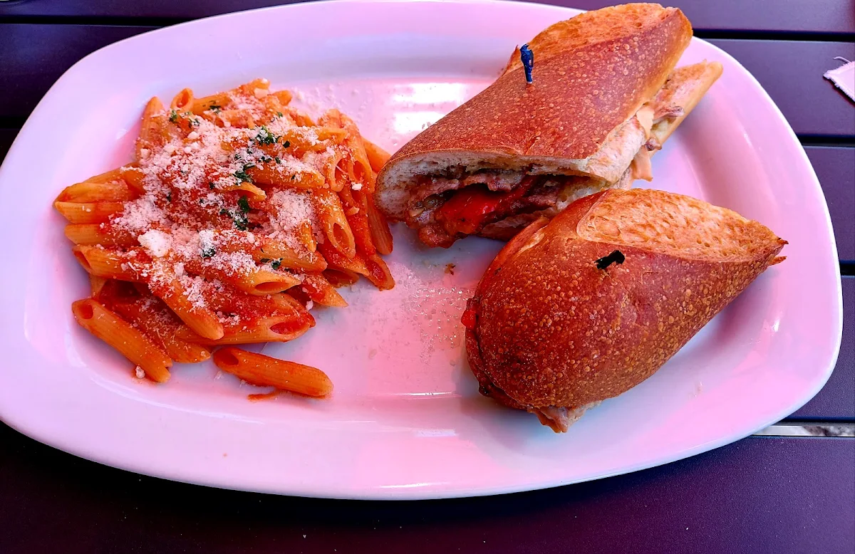 Veal on a Bun with Penne with Fresh Tomato Sauce