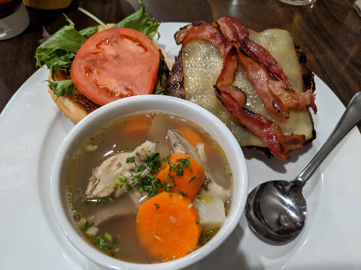 Legendary Mustang Burger with a Side of Homemade Chicken Soup