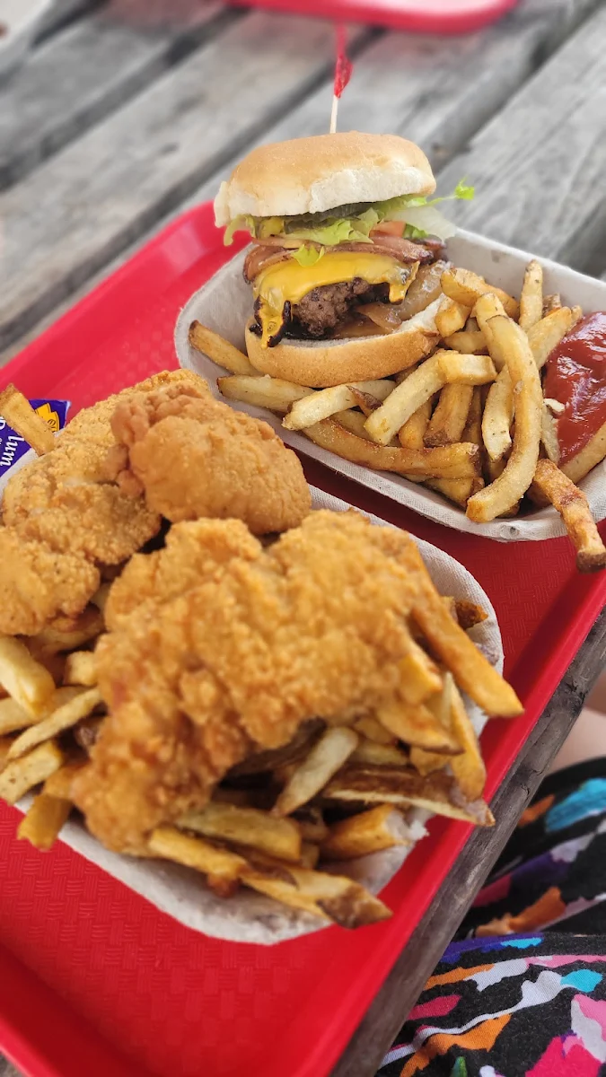 Chicken Fingers and Fries and Kids Bacon Cheeseburger