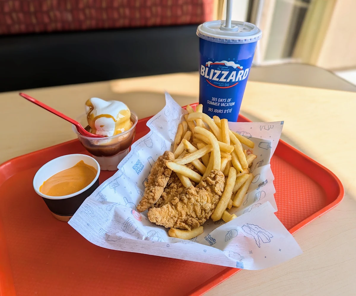 3 Piece Chicken Strip Basket of Fries Pop and a Sundae