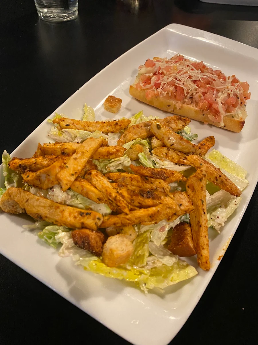 Cajun Chicken Cesar Salad and Bruschetta
