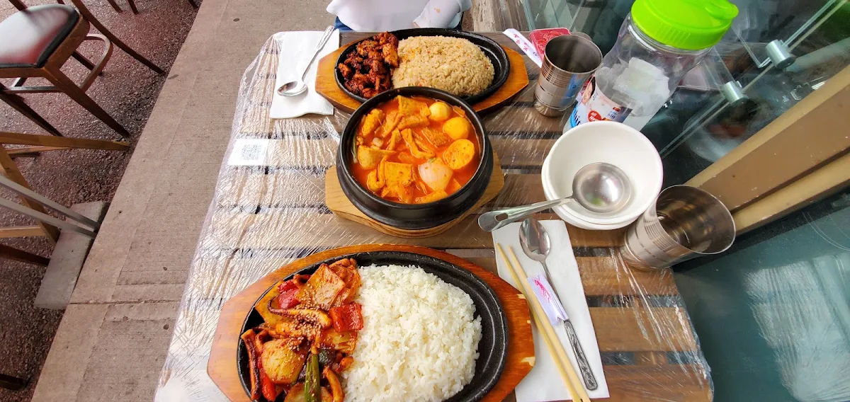 Spicy Chicken w Rice Fish Cake Soup Spicy Squid with Rice