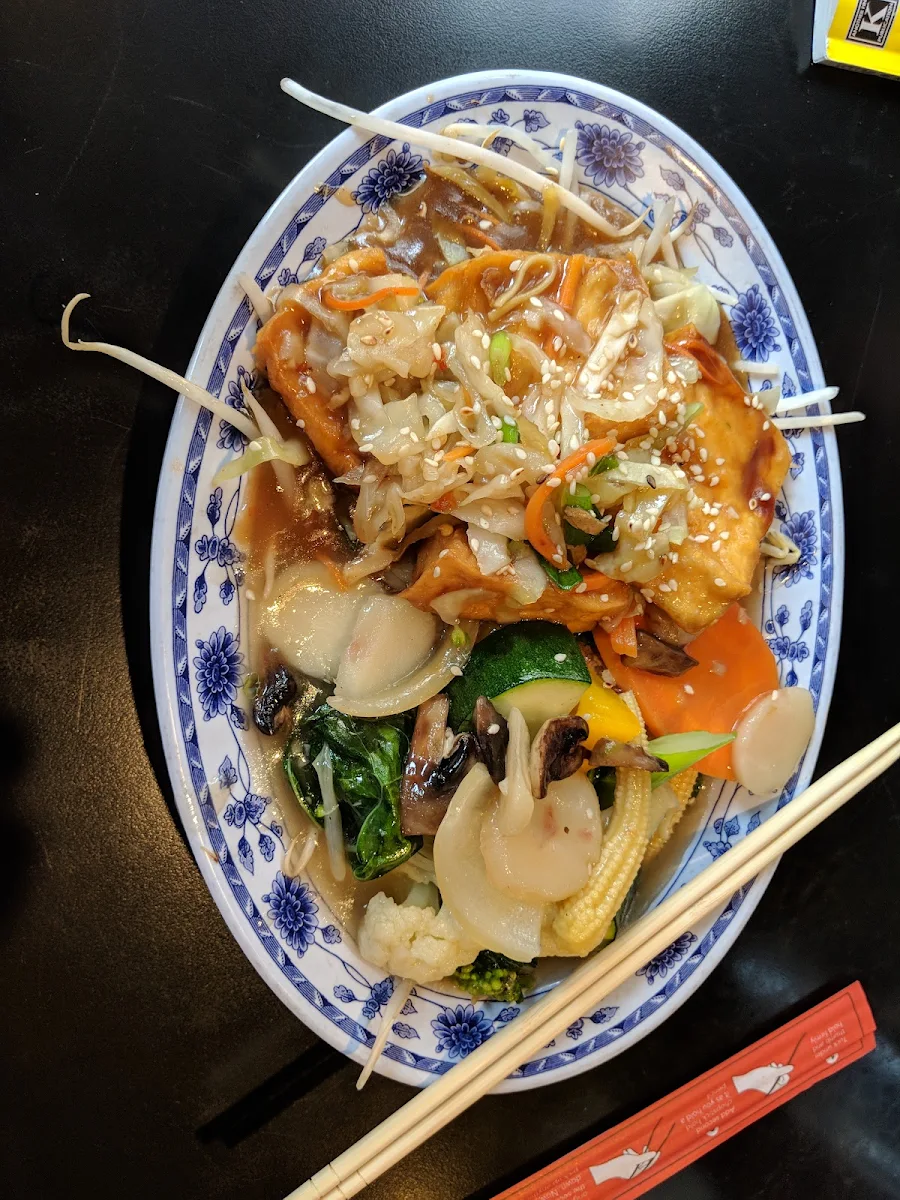 Vegan Tofu in Ginger Sauce with Veg Chop Suey