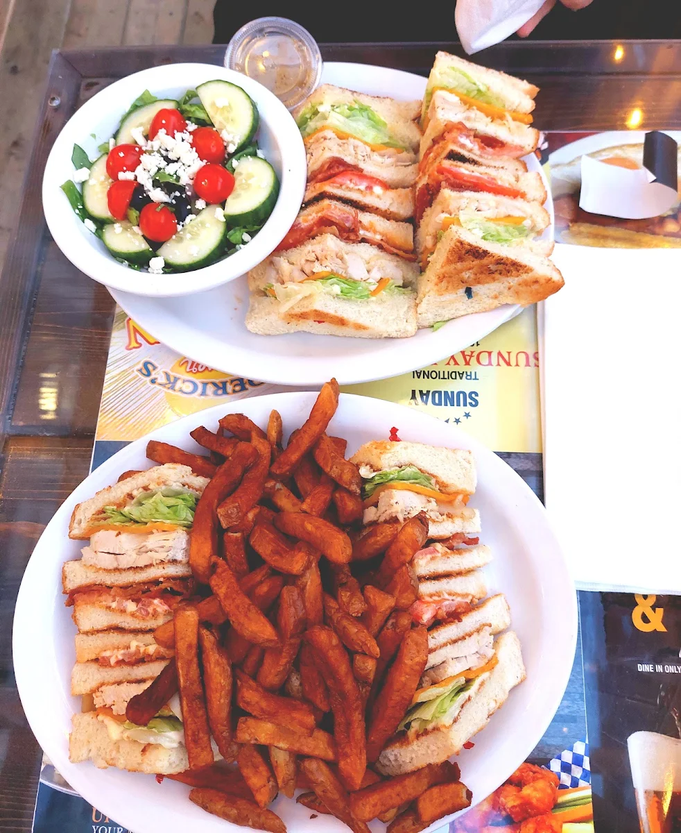 Clubhouse Sandwich & Home Fries Clubhouse Sandwich and Greek Salad