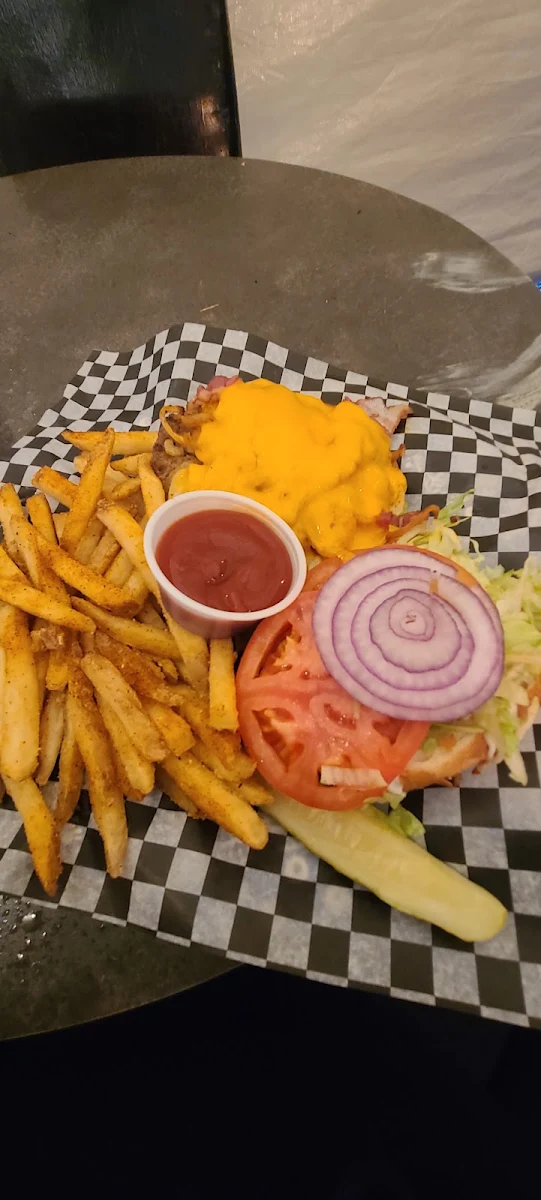 Bacon Cheddar Burger and Fries