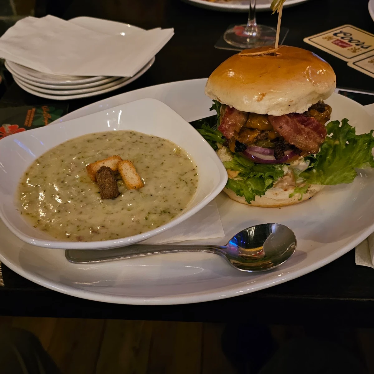 Bacon Cheese Burger & Bacon Broccoli Soup