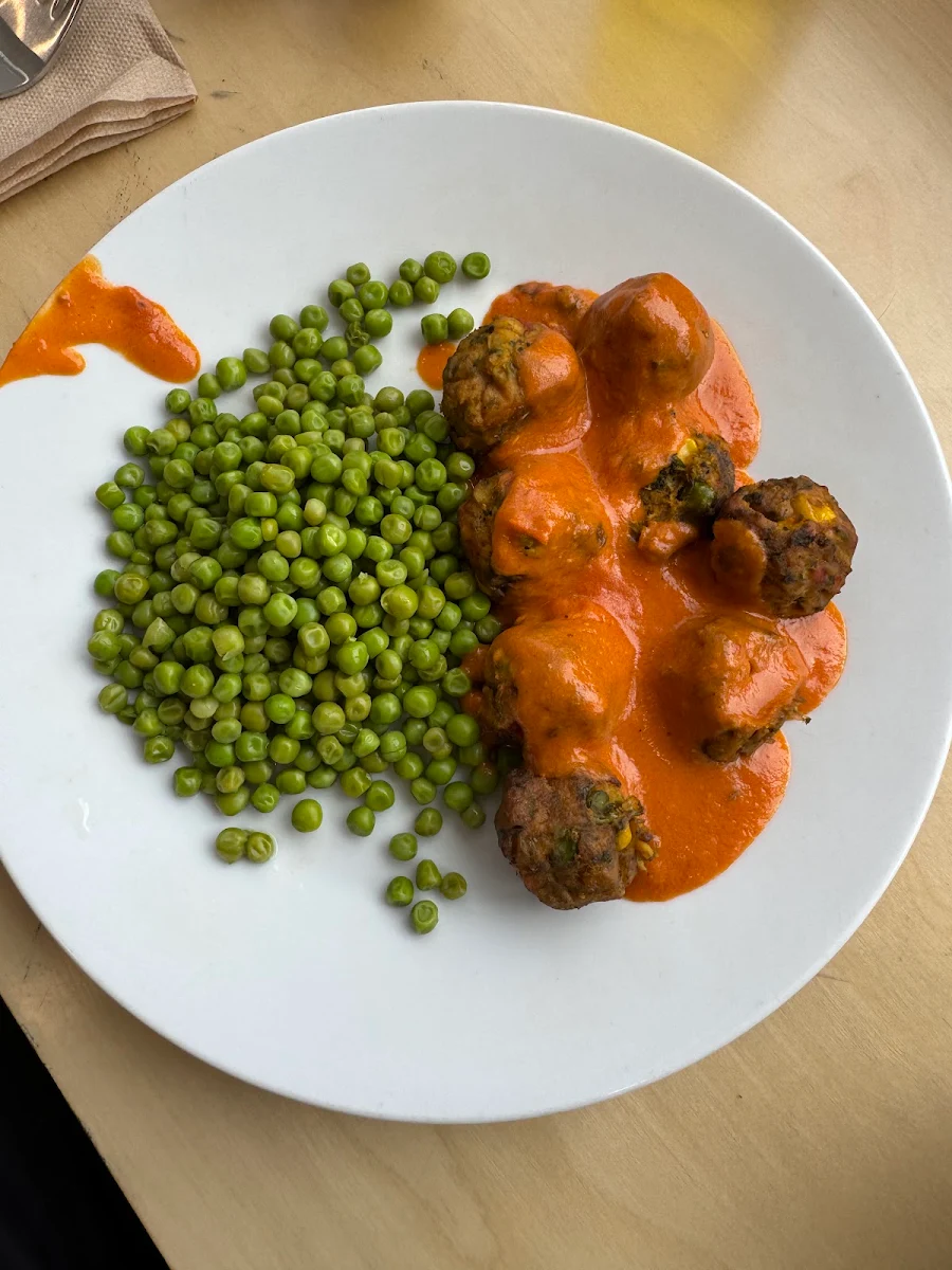 Vegan Veggie Balls with Green Peas and Tomato Sauce