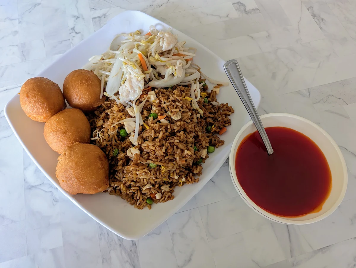 Chicken Balls with Chicken Fried Rice and Chop Suey