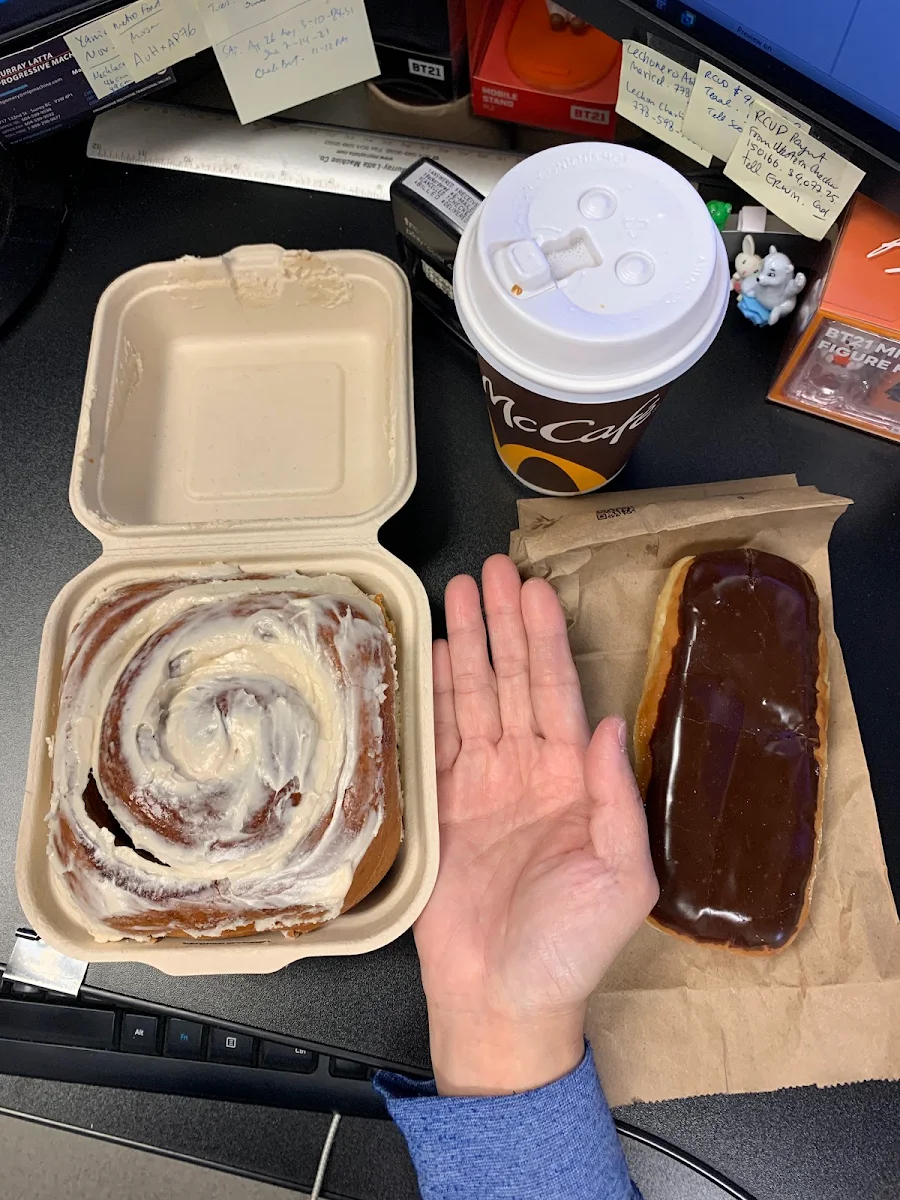 Cinnamon Roll and Long John Donut