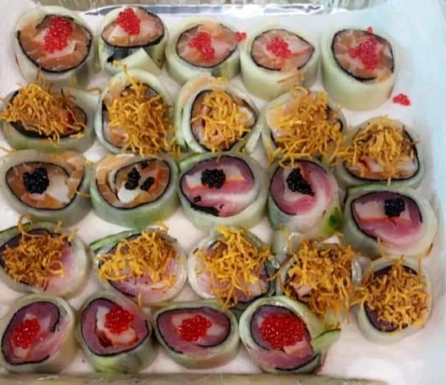 Special Tuna with Sweet Potato on Top and Special Salmon with Caviar and Wweet Potato