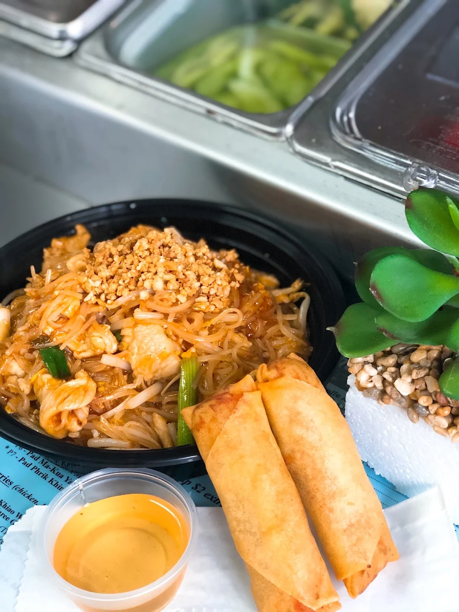 Chicken Pad Thai and 2 Vegetable Spring Rolls