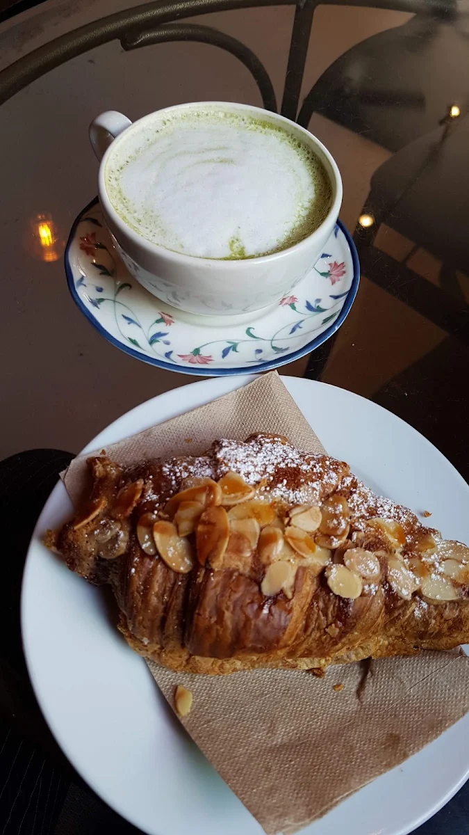 Almond Croissant and Matcha Latte