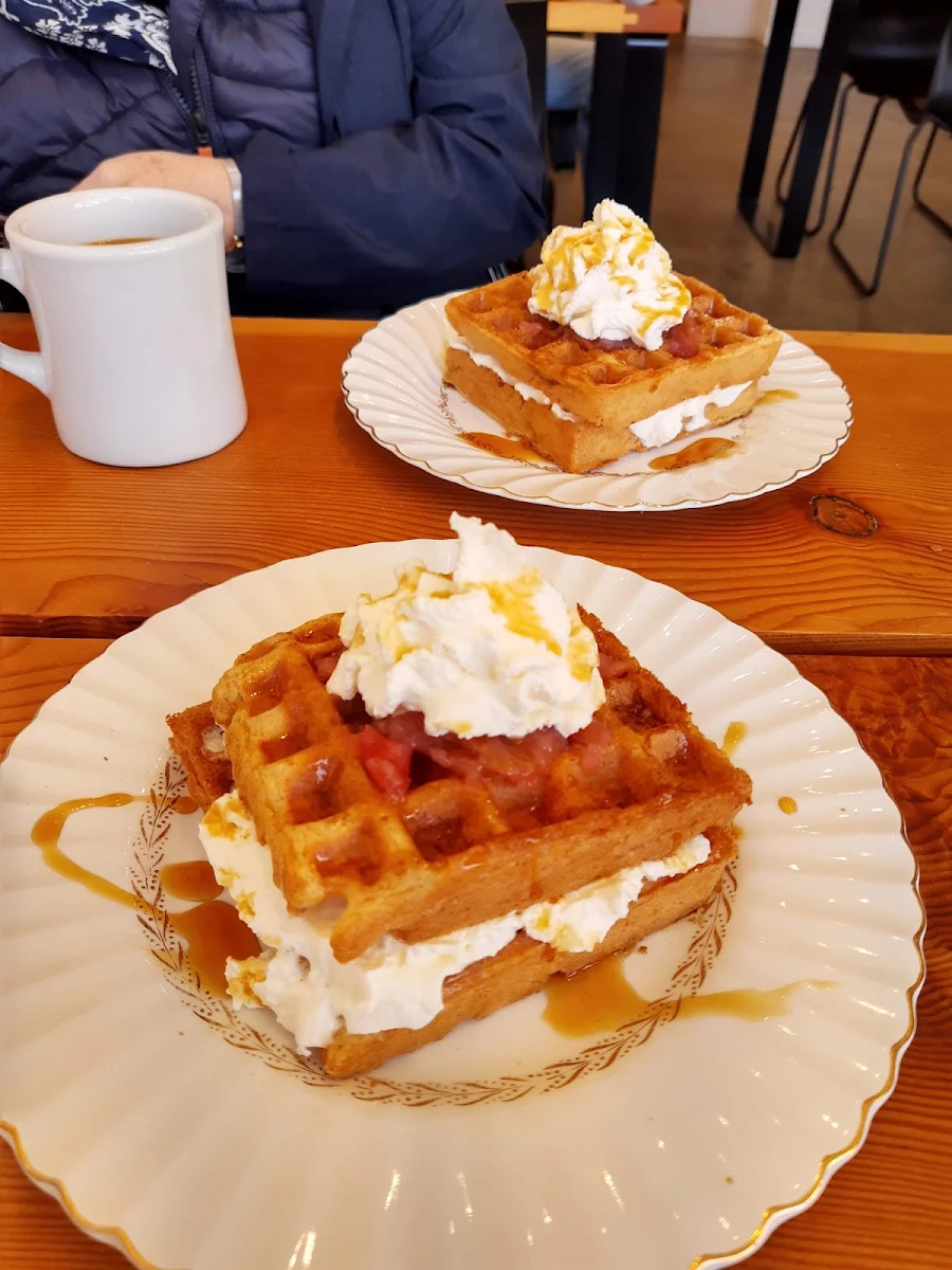 Sunday Sourdough Waffles with Cream and Apple Compote