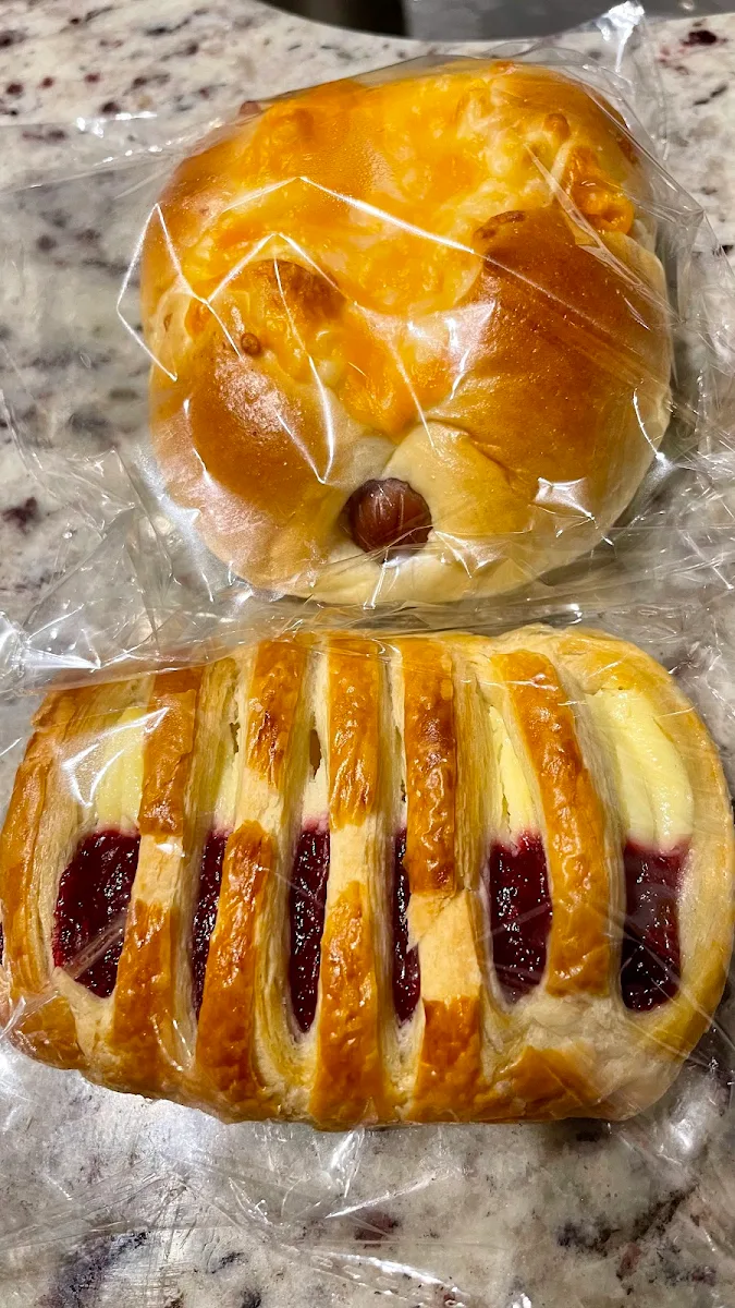 Hot Dog Cheese Bun and Cherry Cheese Danish