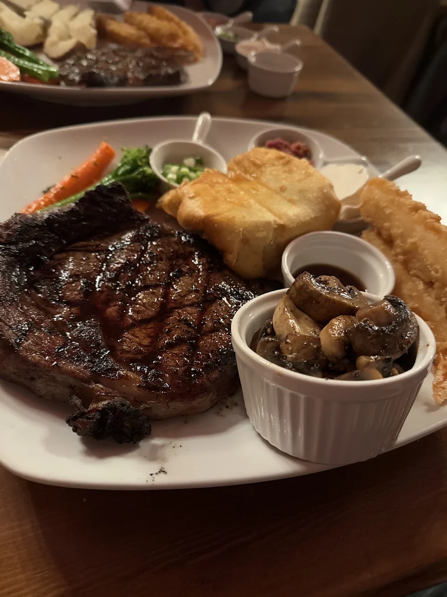 Rib Eye Steak with Mushrooms and Mash Potato Wrap