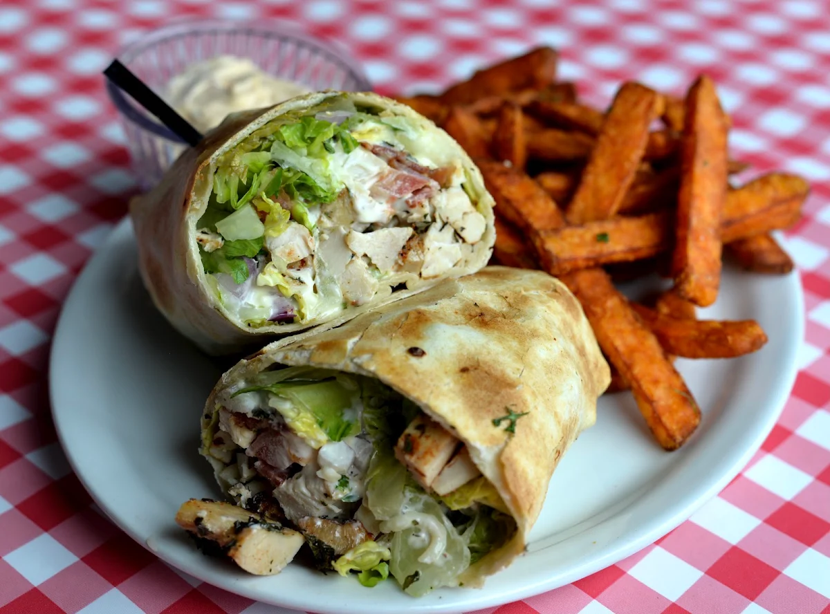 Chicken Caesar Wrap & Sweet Potato Fries
