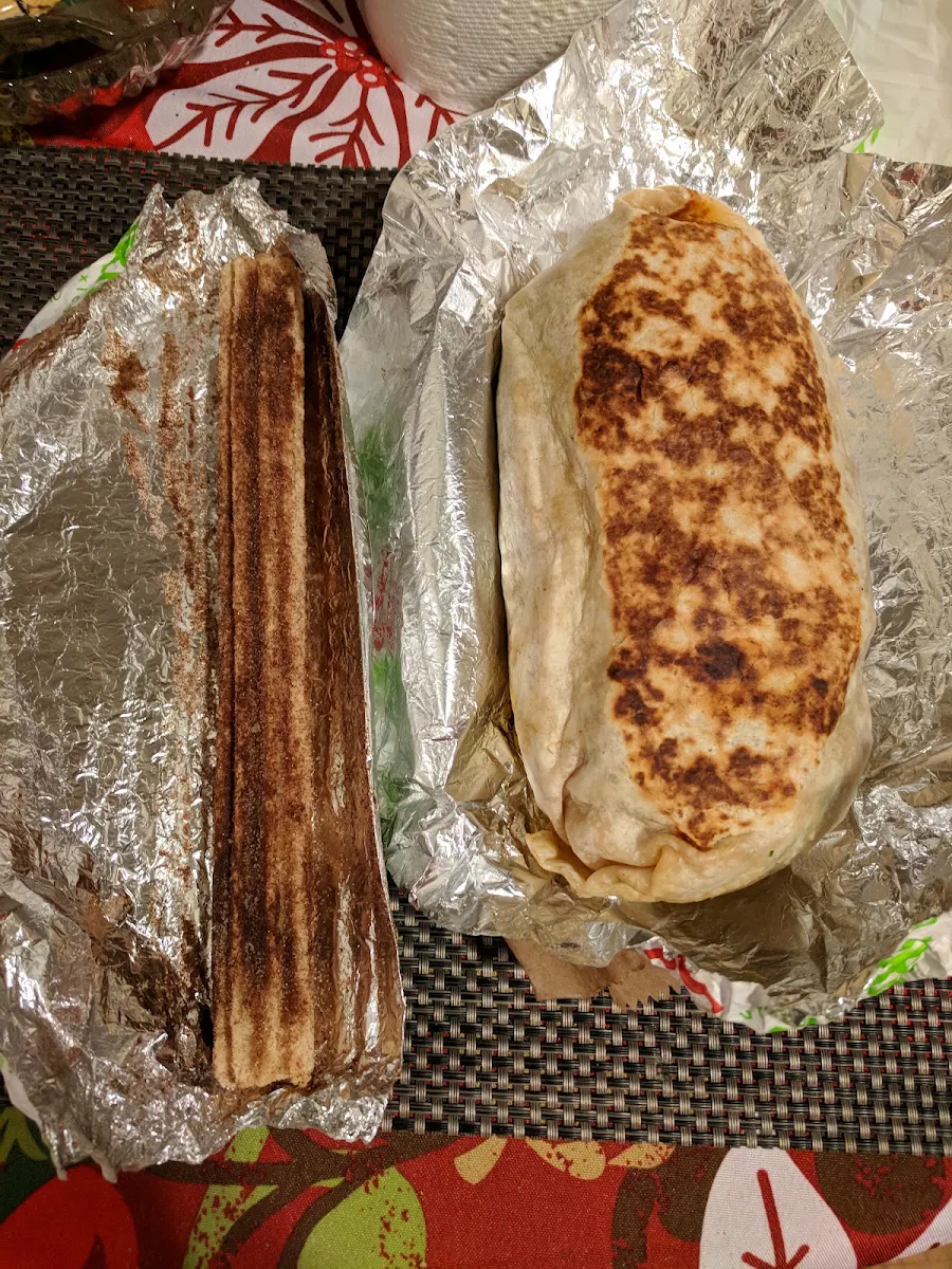 Large Pull Pork Burrito and Large Curros