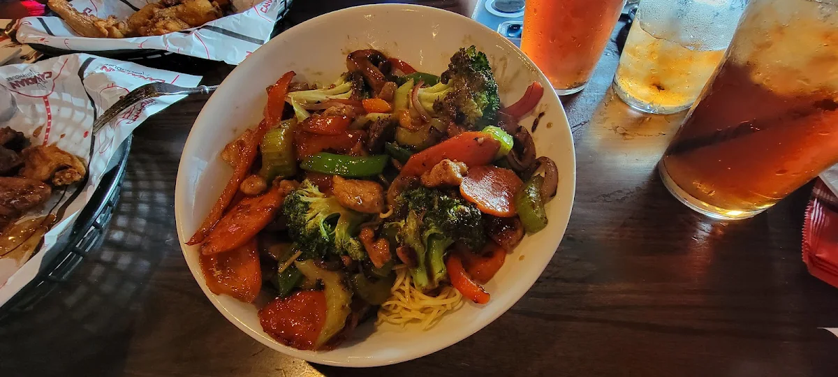 Stir Fry Chicken on Egg Noodles