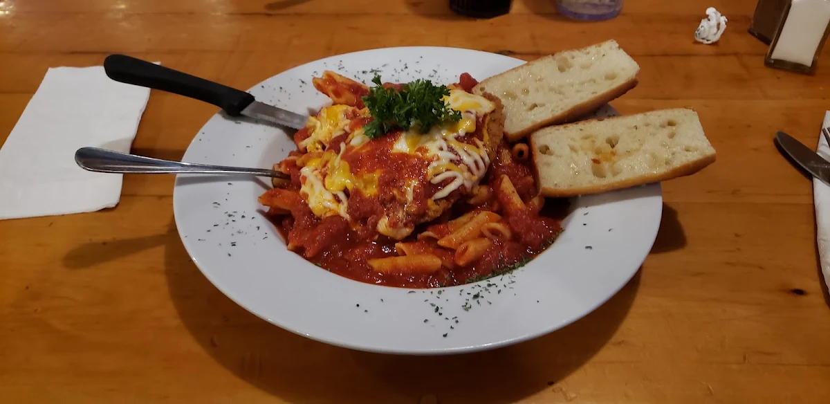 Chicken Parmessan with Penne & Garlic Bread