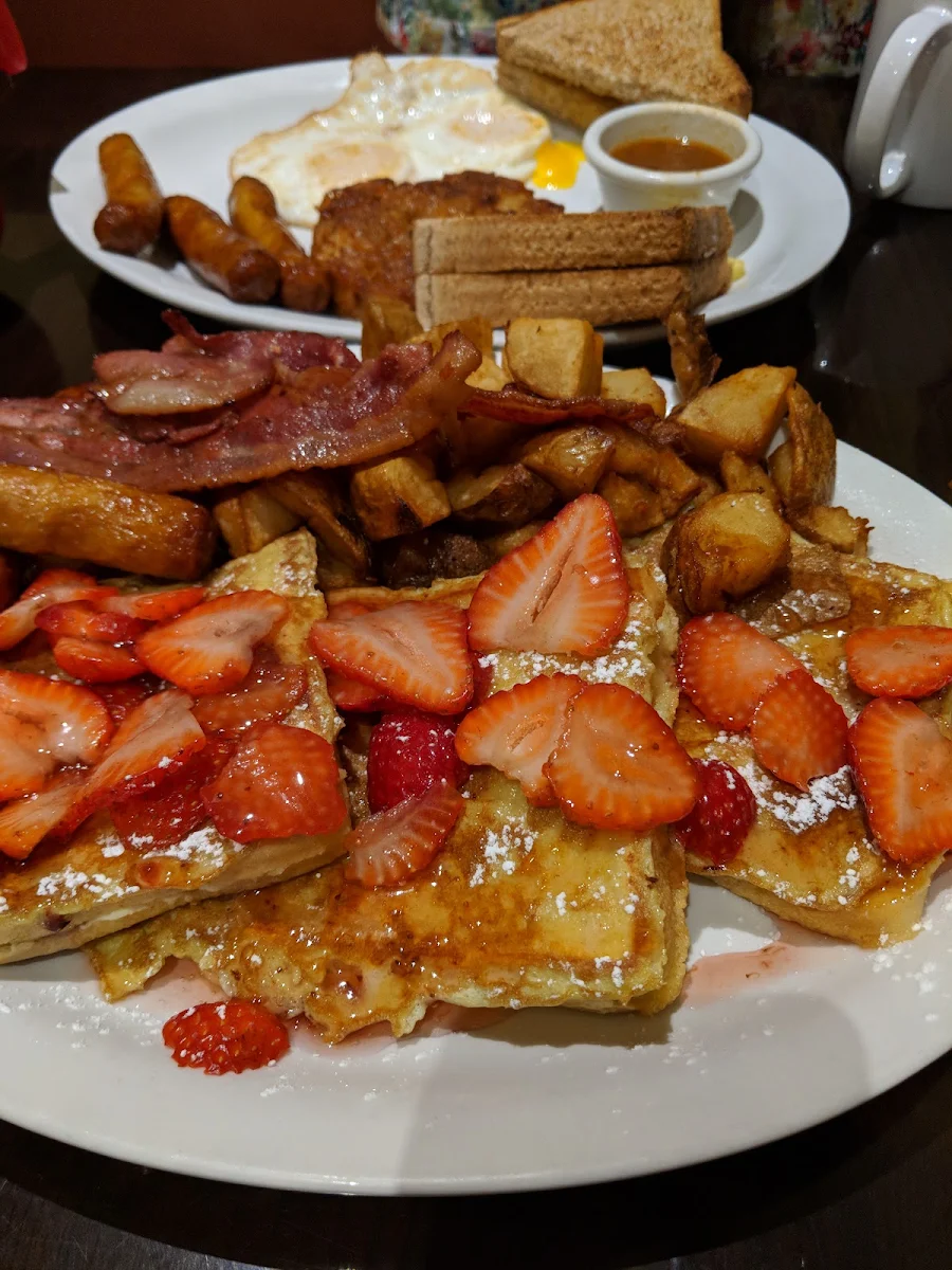 Cream Cheese Stuffed French Toast Topped with Fresh Strawberries