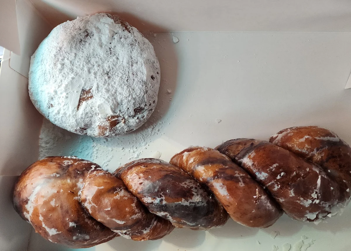 Powdered Chocolate Donut and Cinnamon Twist