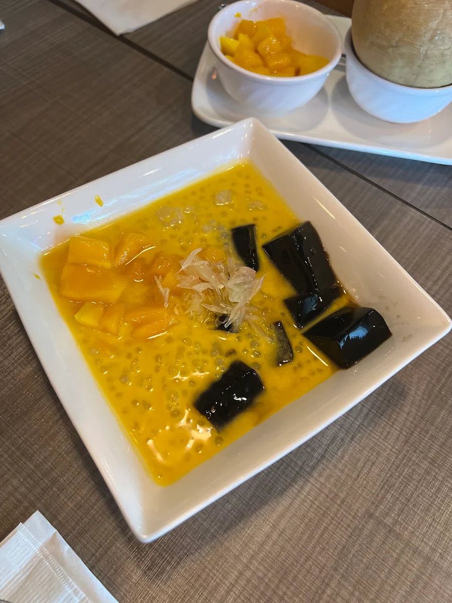 Black Grass Jelly with Mango and Coconut Milk