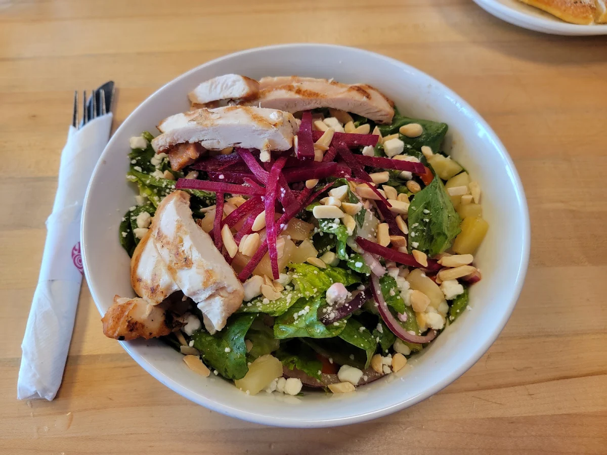 Pineapple Beet and Goat Cheese Salad with Added Grilled Chicken Breast