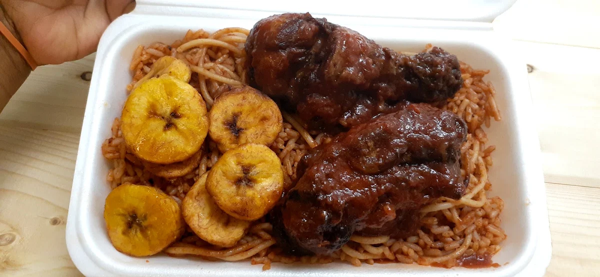 Jollof Rice and Stewed Turkey with Plantains