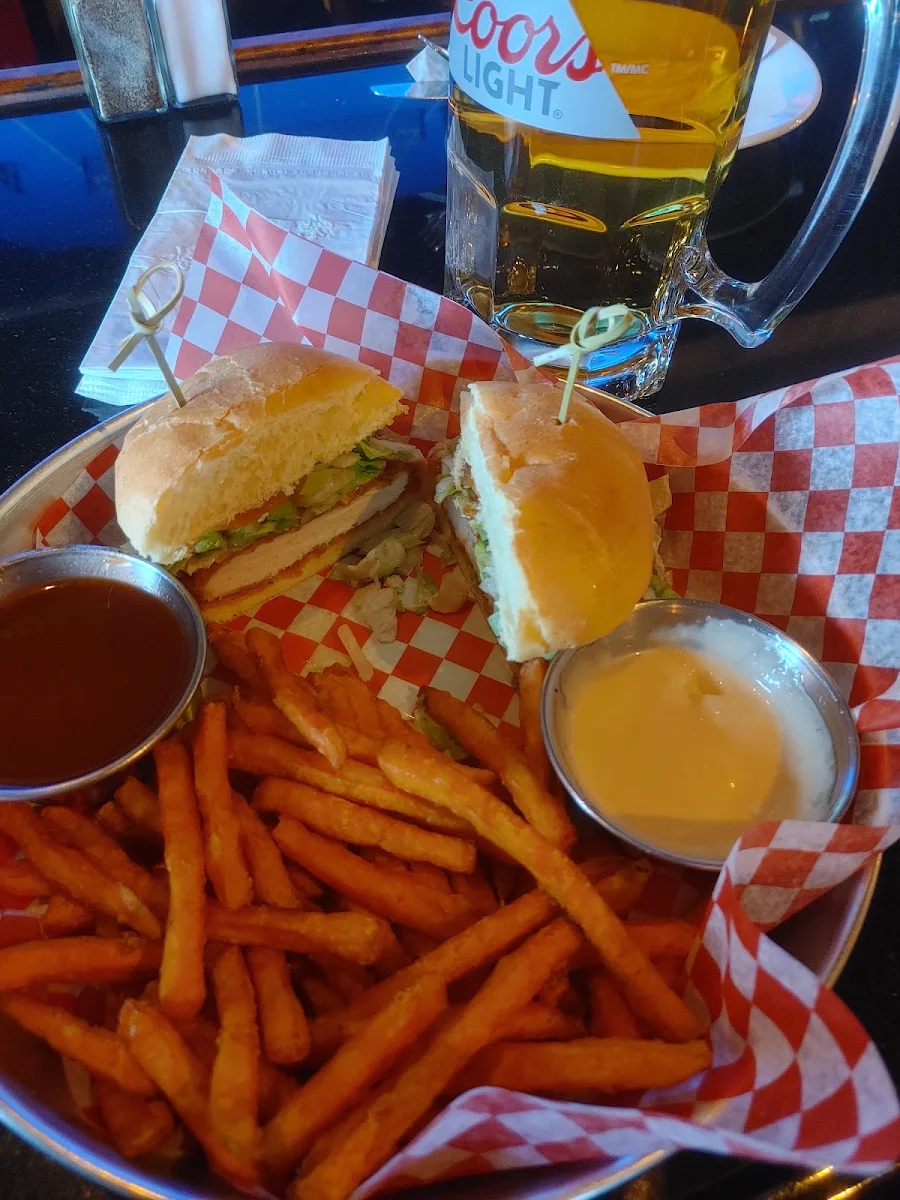 Buffalo Chicken Sandwich with Sweet Potato Fries