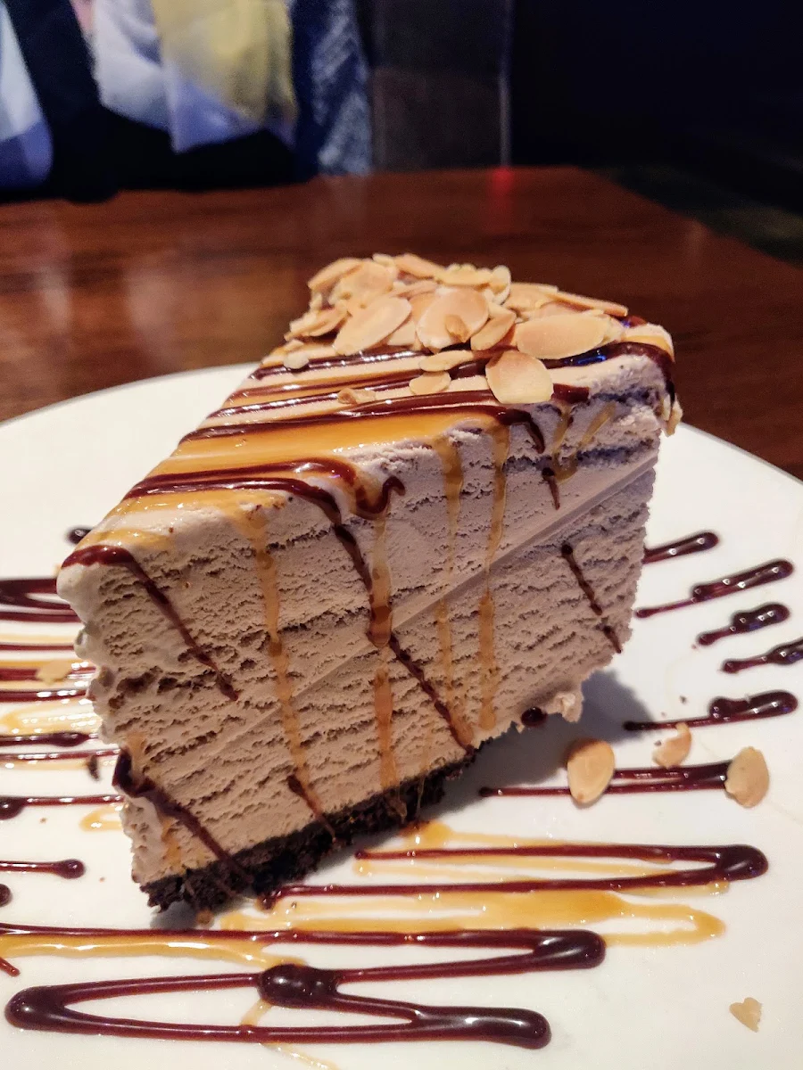 Billy Miner Pie Mocha Ice Cream on a Chocolate Crust with Hot Fudge Caramel and Almonds