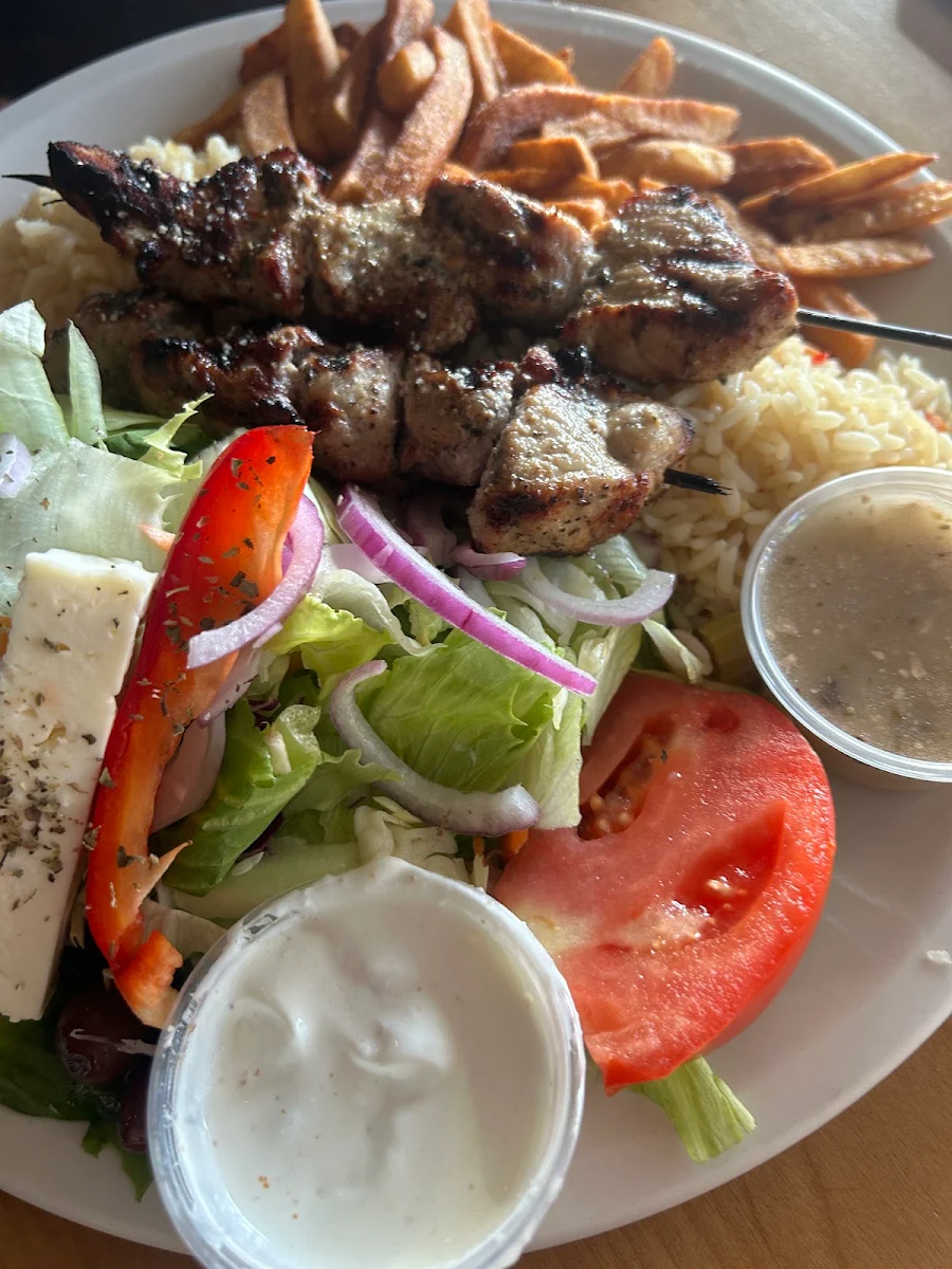 Beef Kabob with Rice and Salad