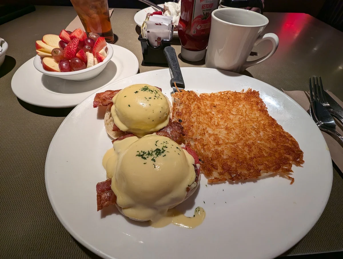 Western Benedict with Black Forest Ham Canadian Cheddar and Sautéed Mushrooms