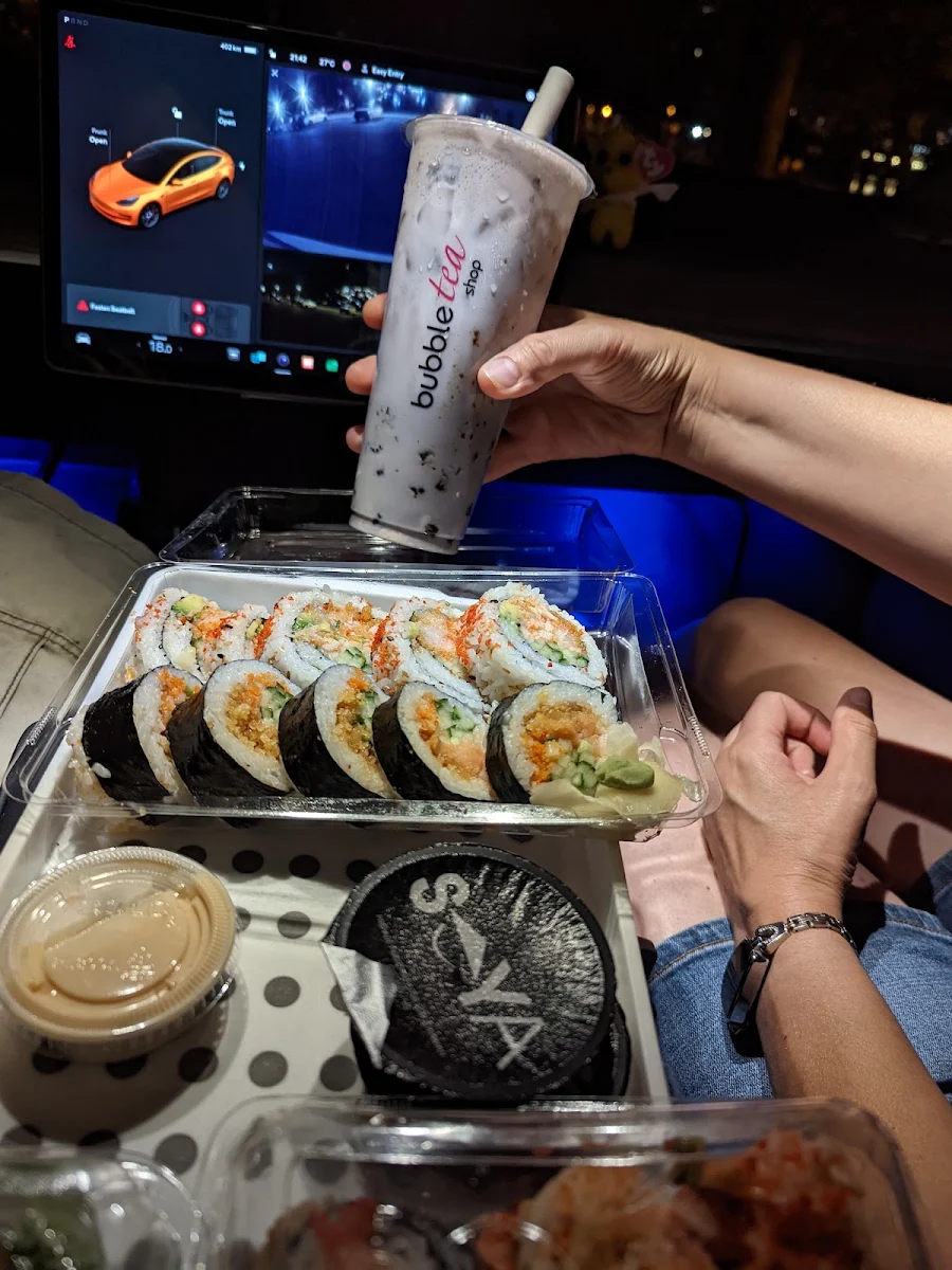 Taro Bubble Tea and Sushi Rolls