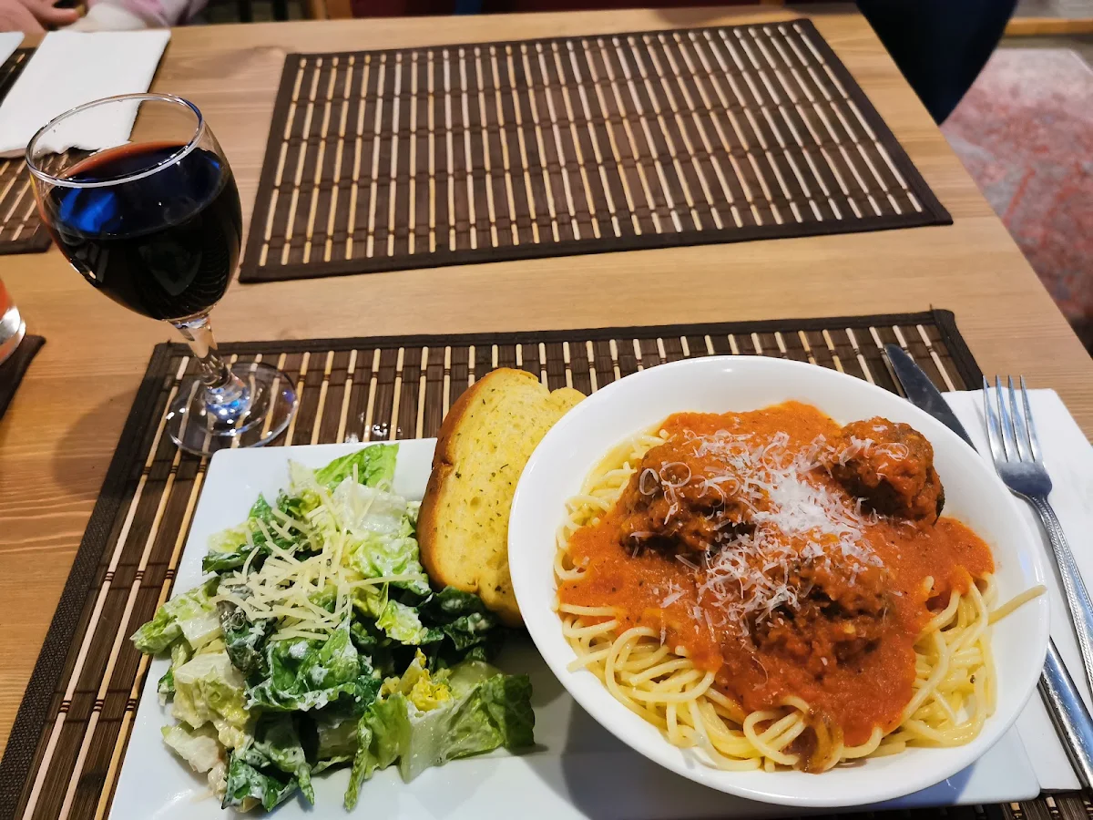 Spaghetti with Meatballs and Caesar Salad