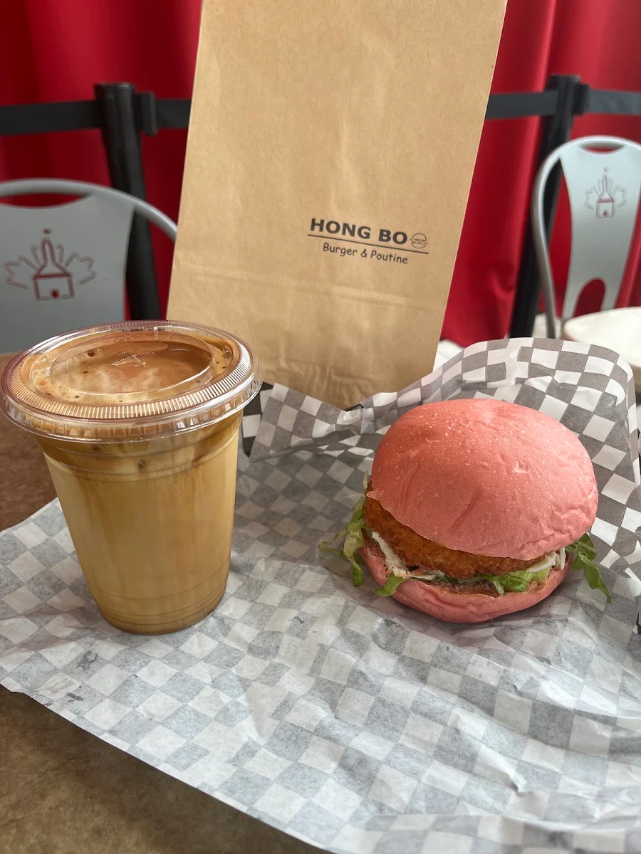 Iced Coffee and Crispy Chicken Burger