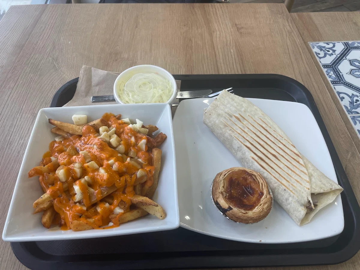Chicken Wrap and Poutine