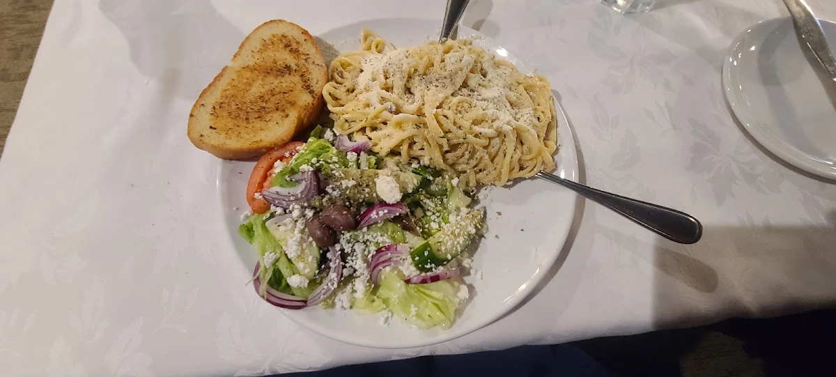 Bacon Carbonara with Greek Salad