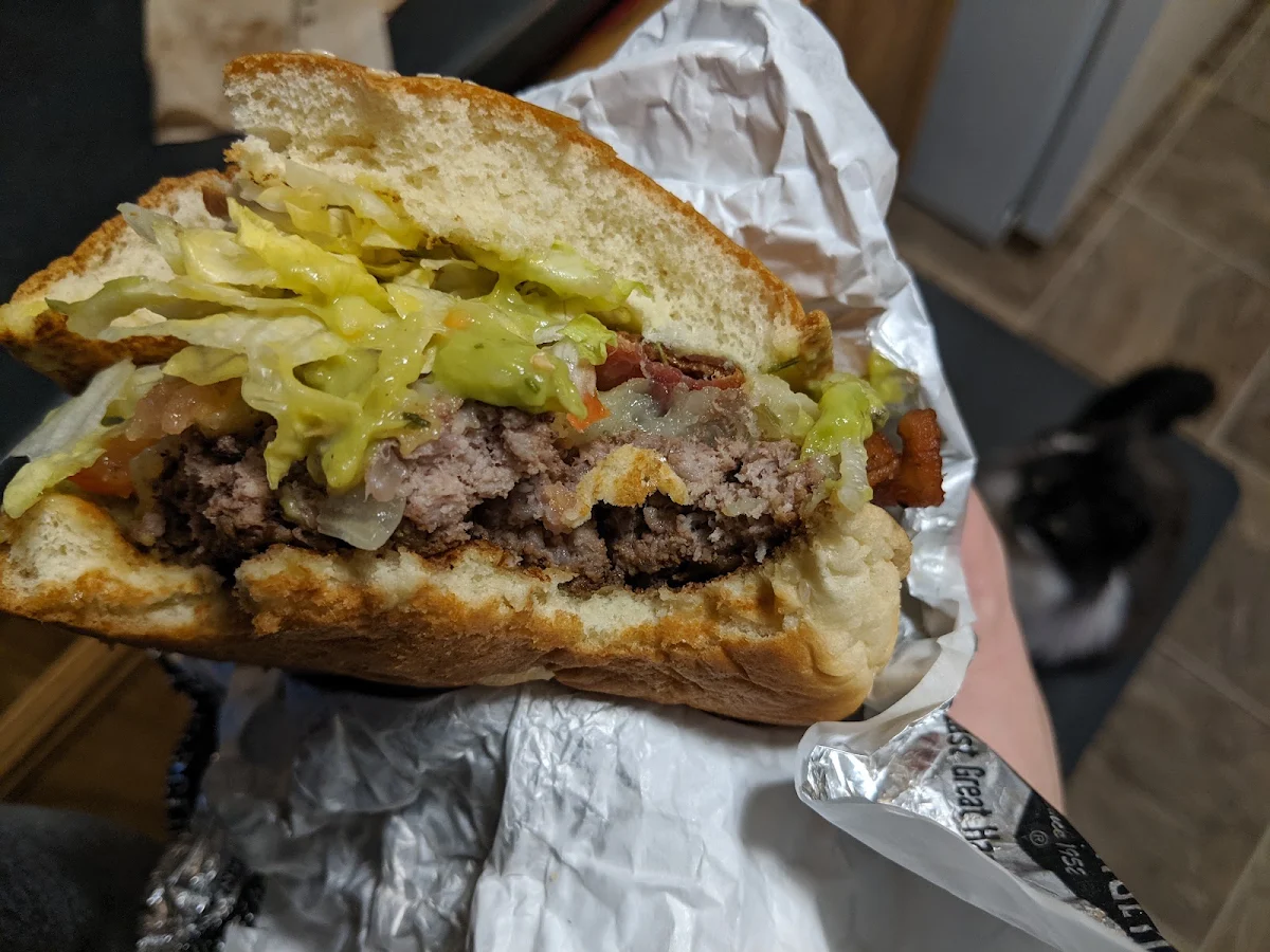California Burger with Side of Onion Rings