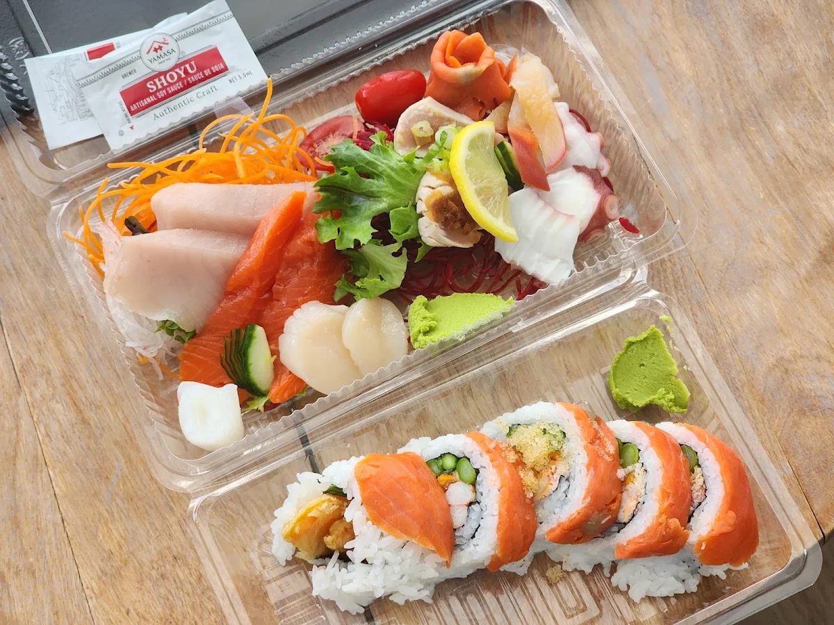Comox Sunset Roll and Assorted Sashimi