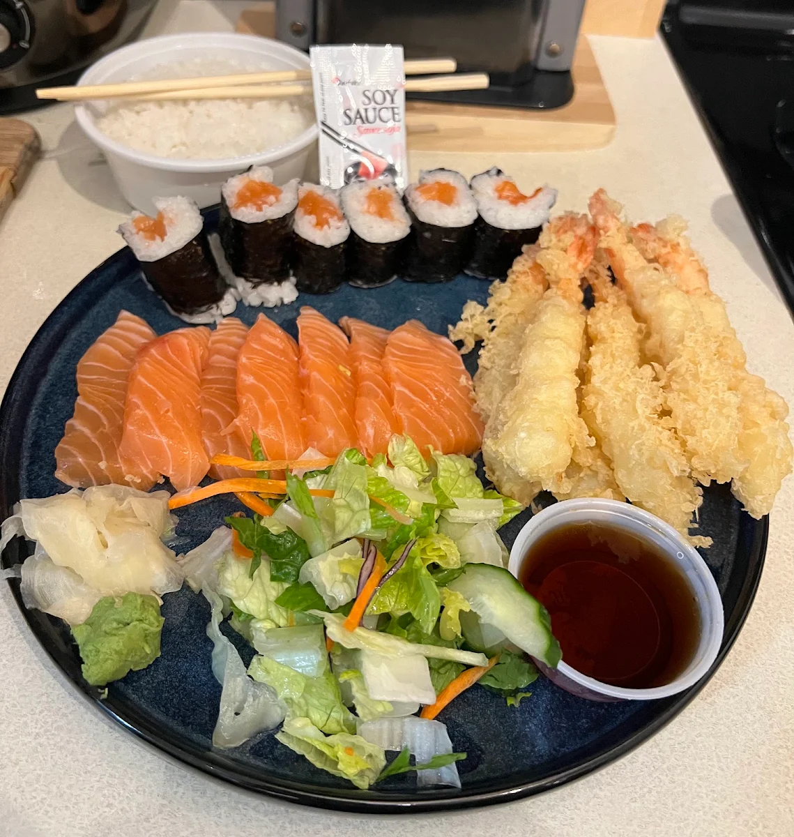 Salmon Tempura Shrimp Spicy Tuna Roll