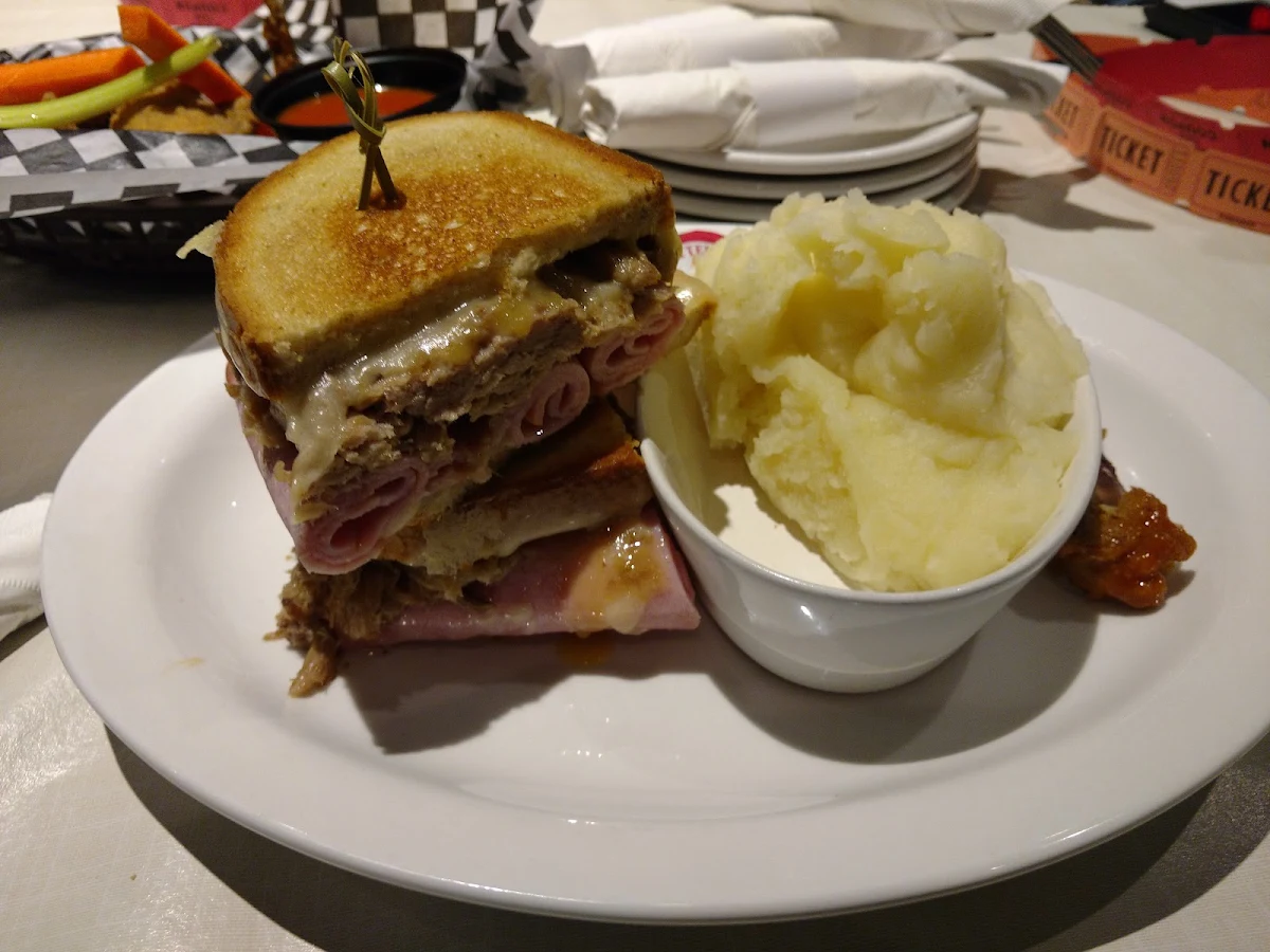 Cuban Roast Pork Sandwich with Mashed Potatoes
