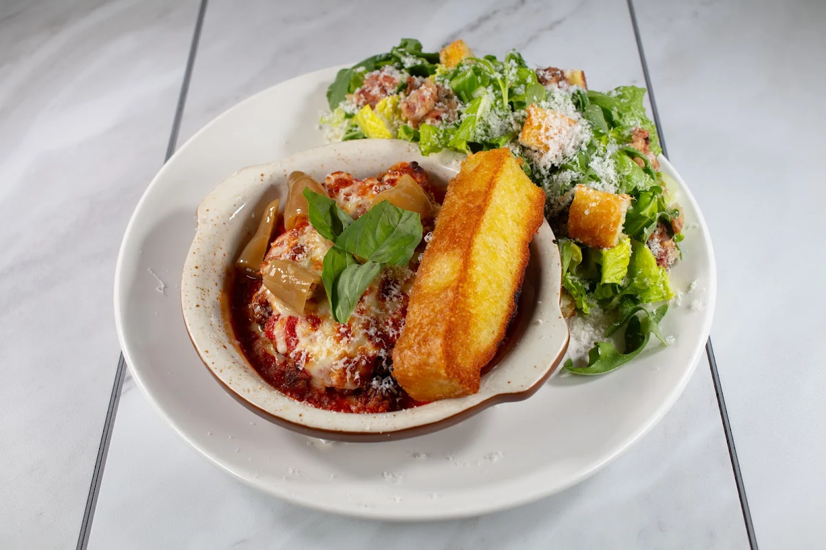 Fried Chicken Parmesan and Caesar Salad