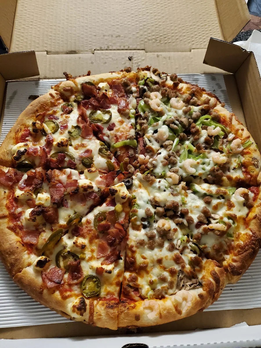 Meat Lovers and Presto Pesto Pizza