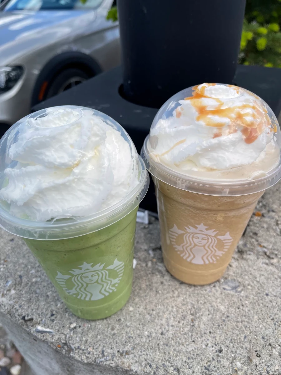 Matcha Frappe and Caramel Frapp