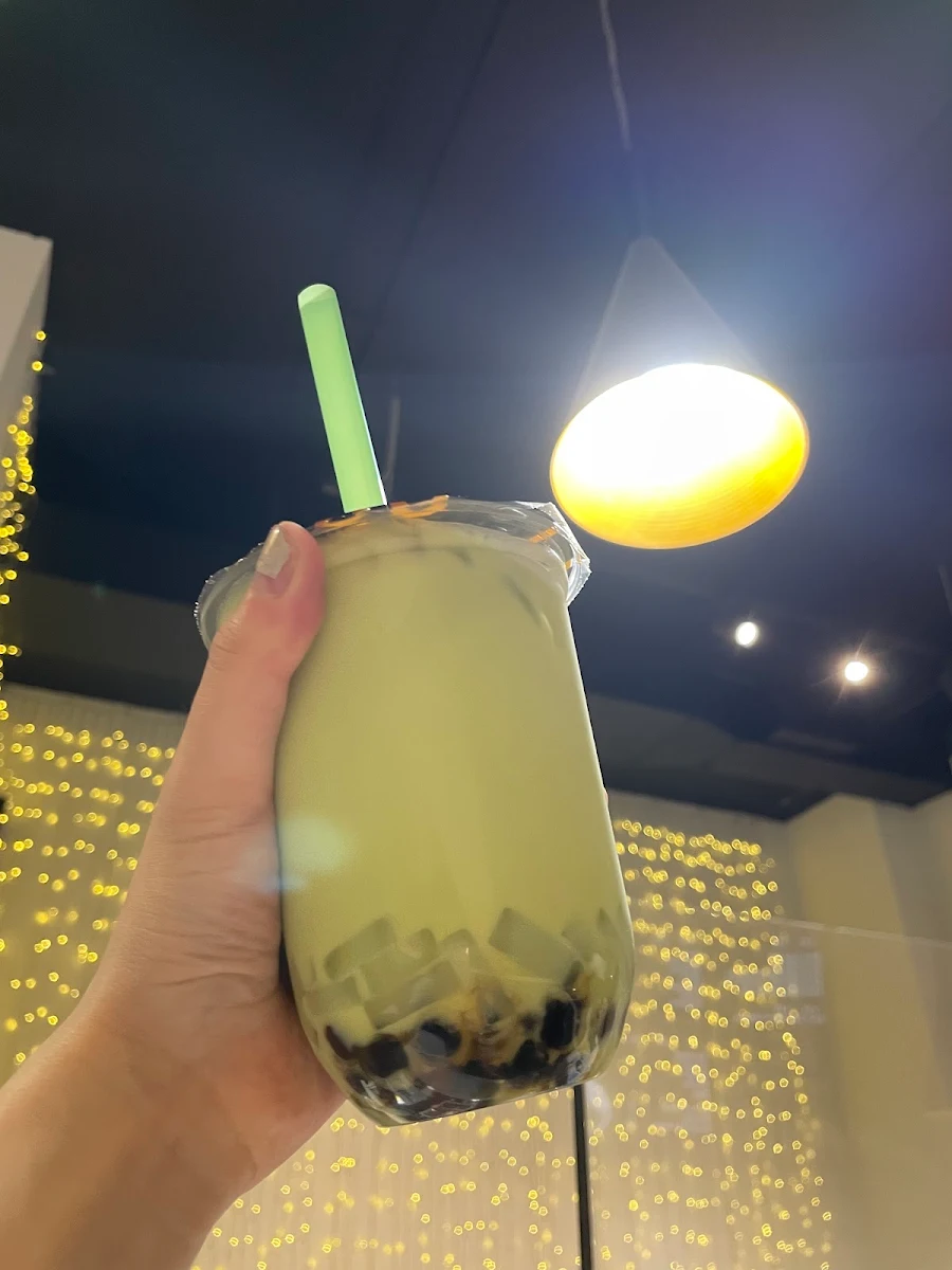 Honeydew Milk Tea with Tapioca and Lychee Jelly