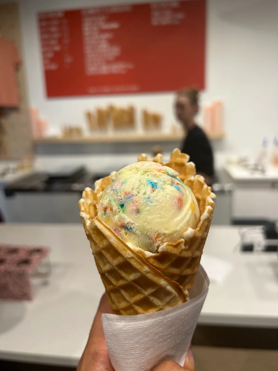 Birthday Cake Ice Cream in a Waffle Cone